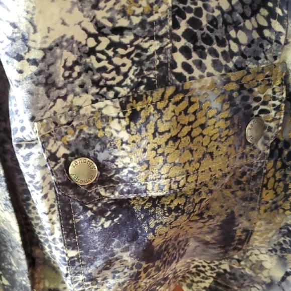 Chico's Blue Utility Jacket with Versatile Designgold Mettalic Accents - Picture 6 of 15